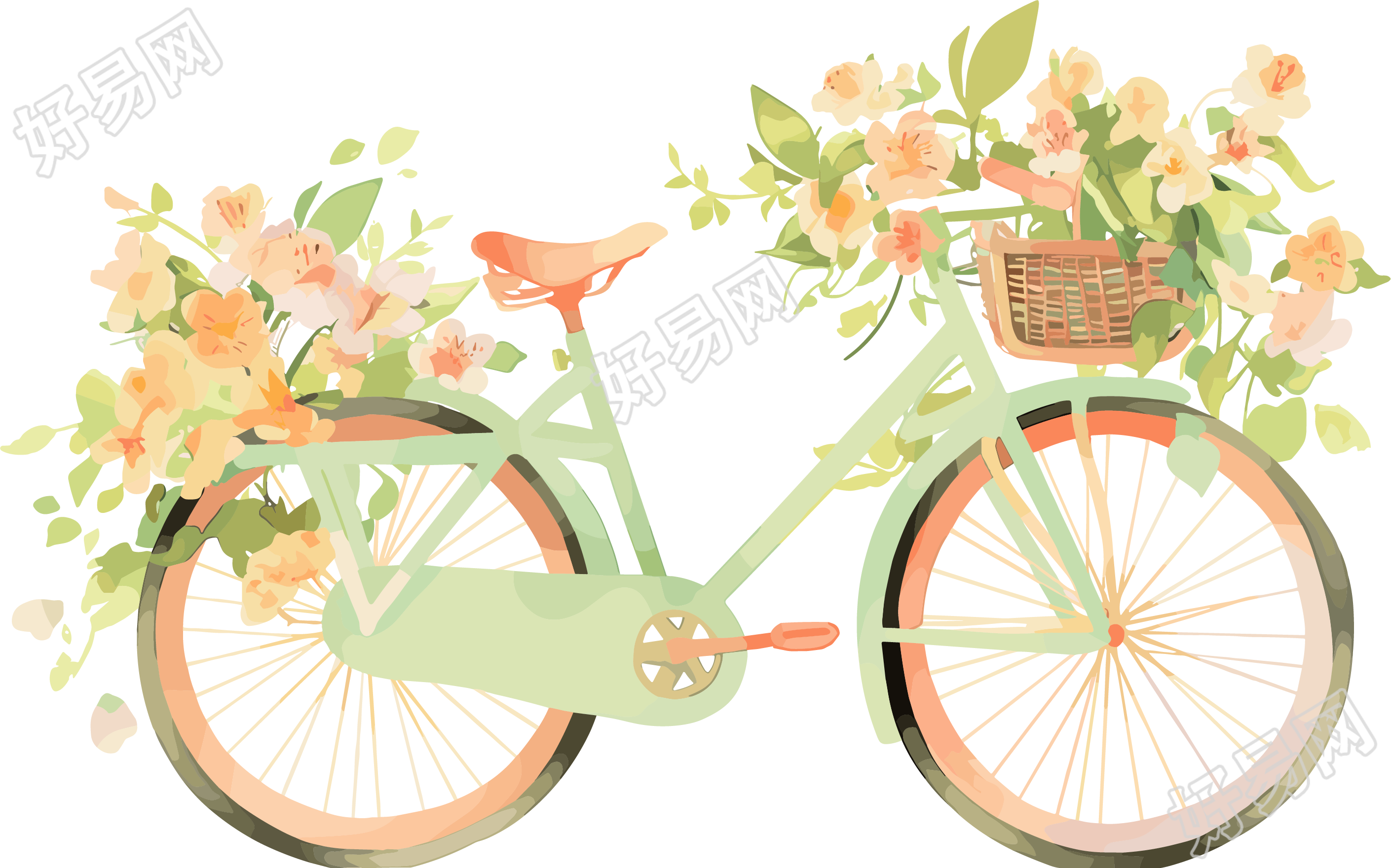 水彩自行车插画