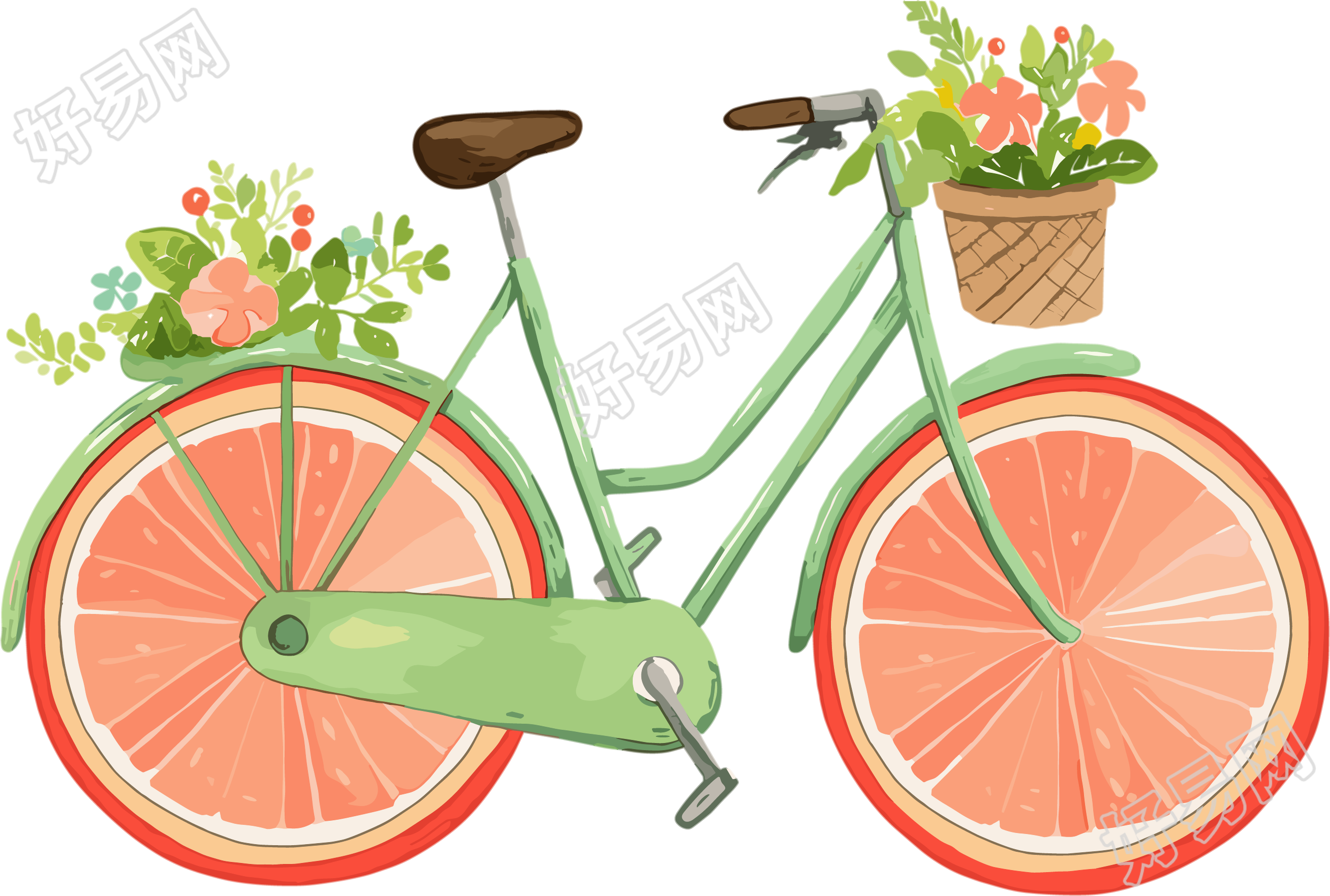 水彩自行车元素