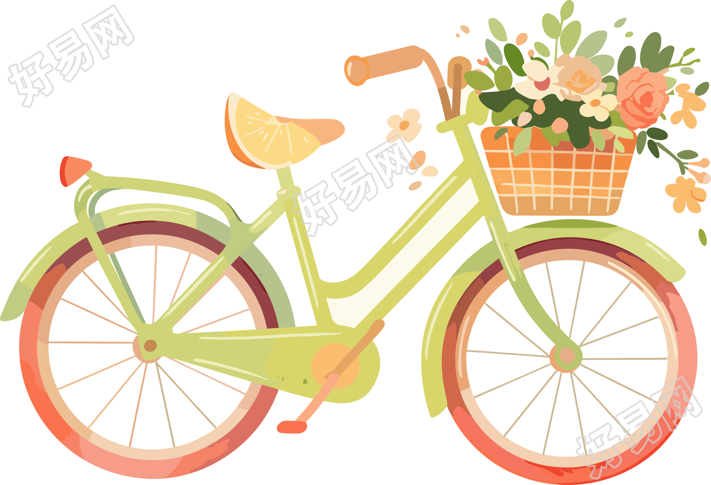 水彩自行车商用素材