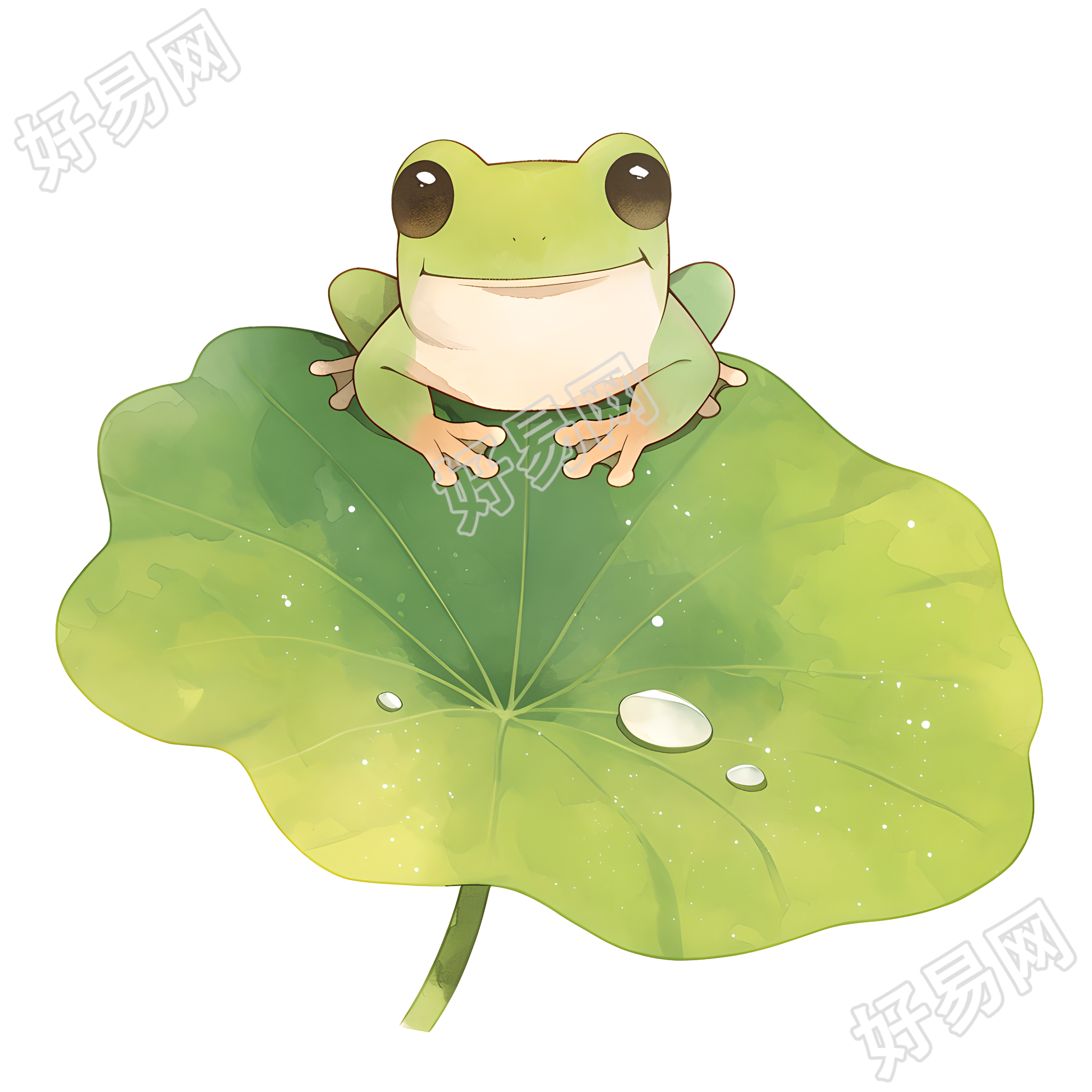 小青蛙荷叶露水插画