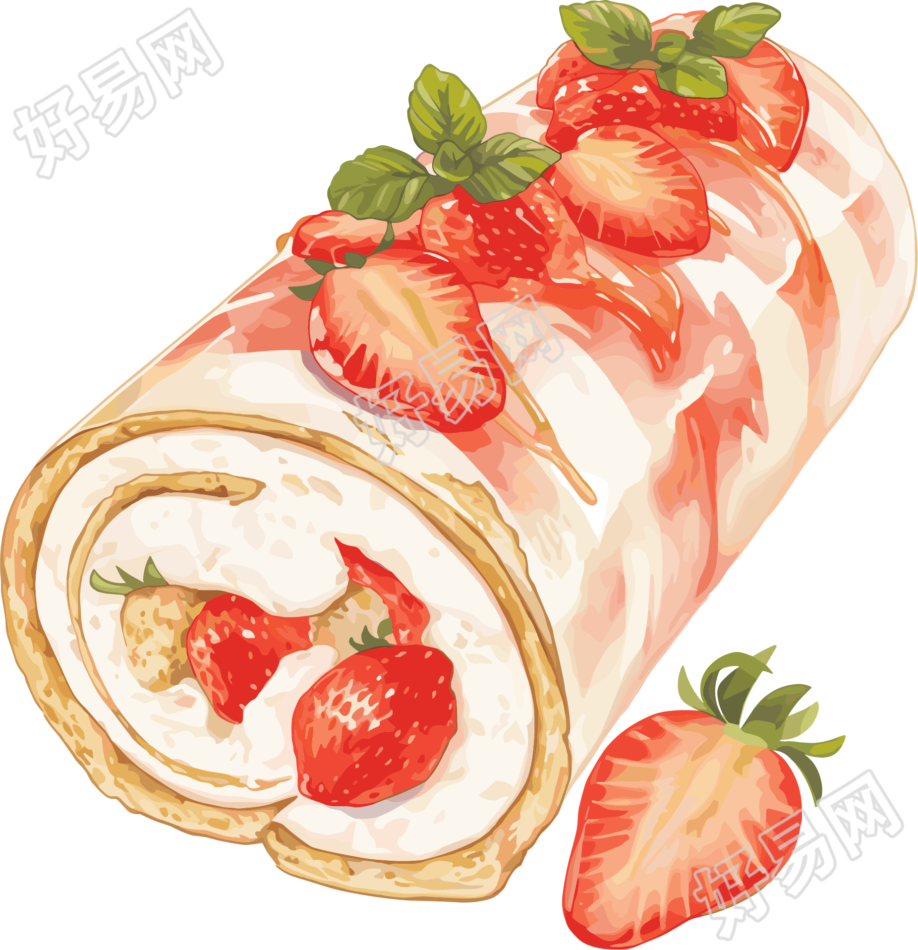 草莓卷插图素材