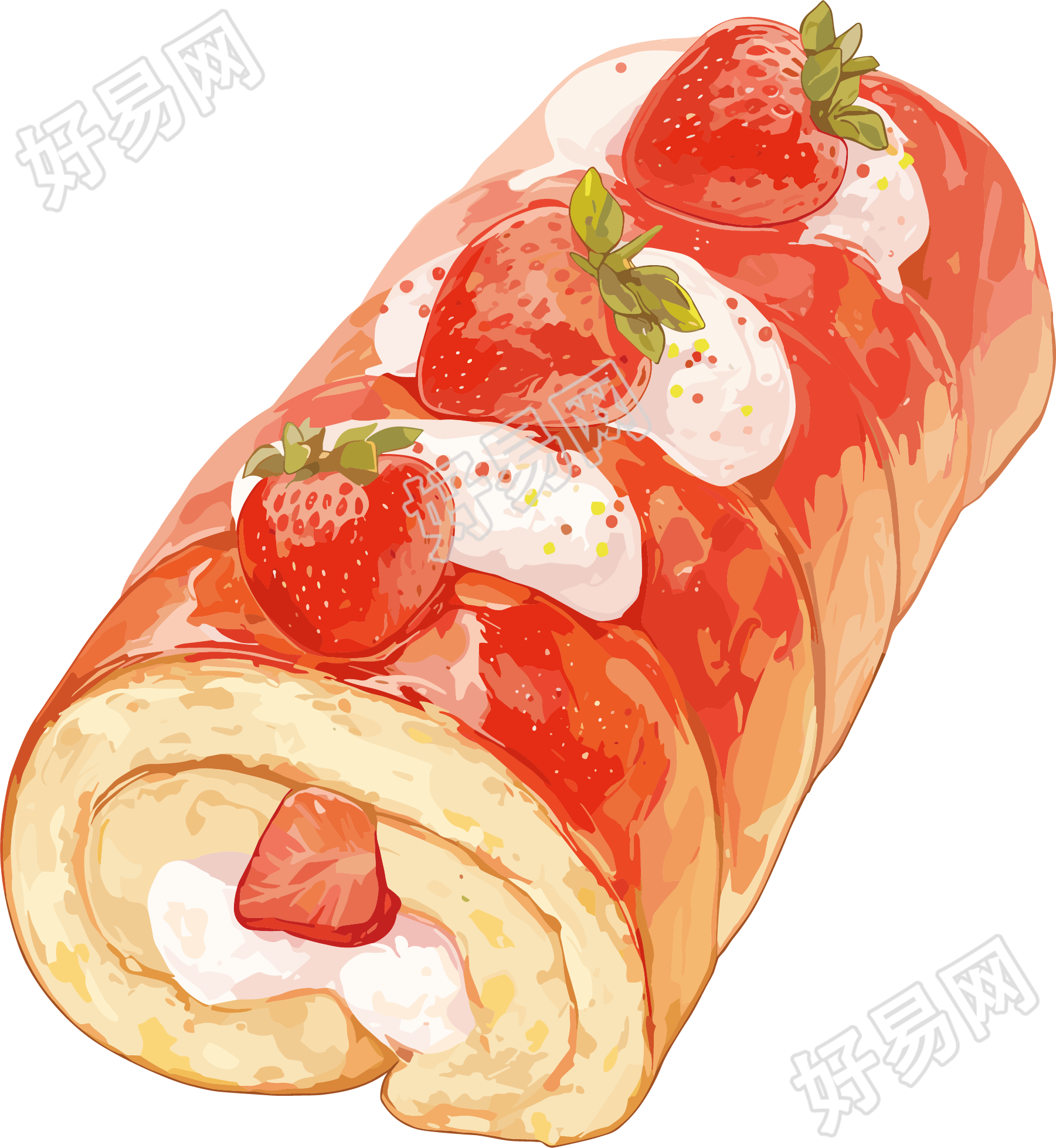 草莓卷水彩插图