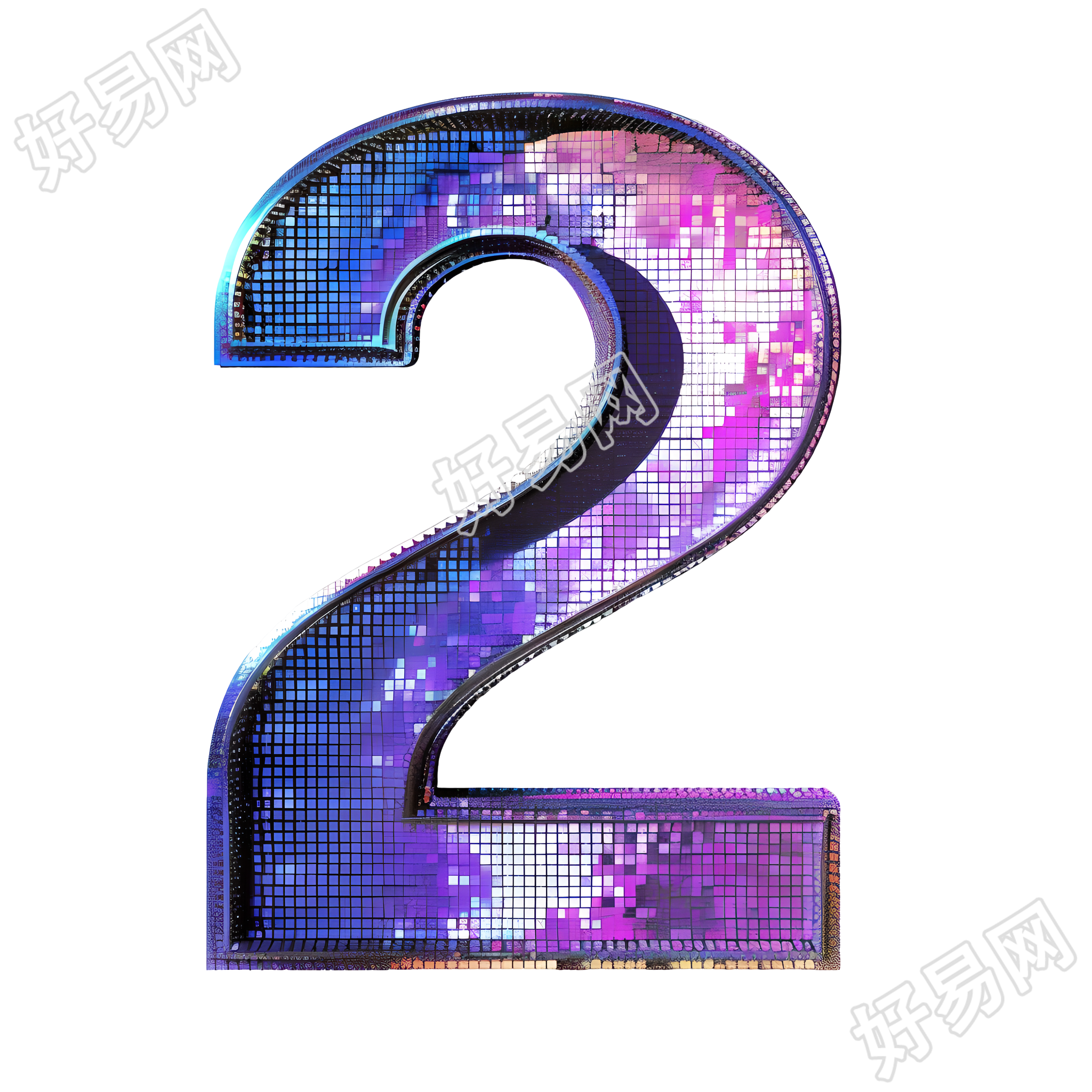 蓝紫色数字2插画