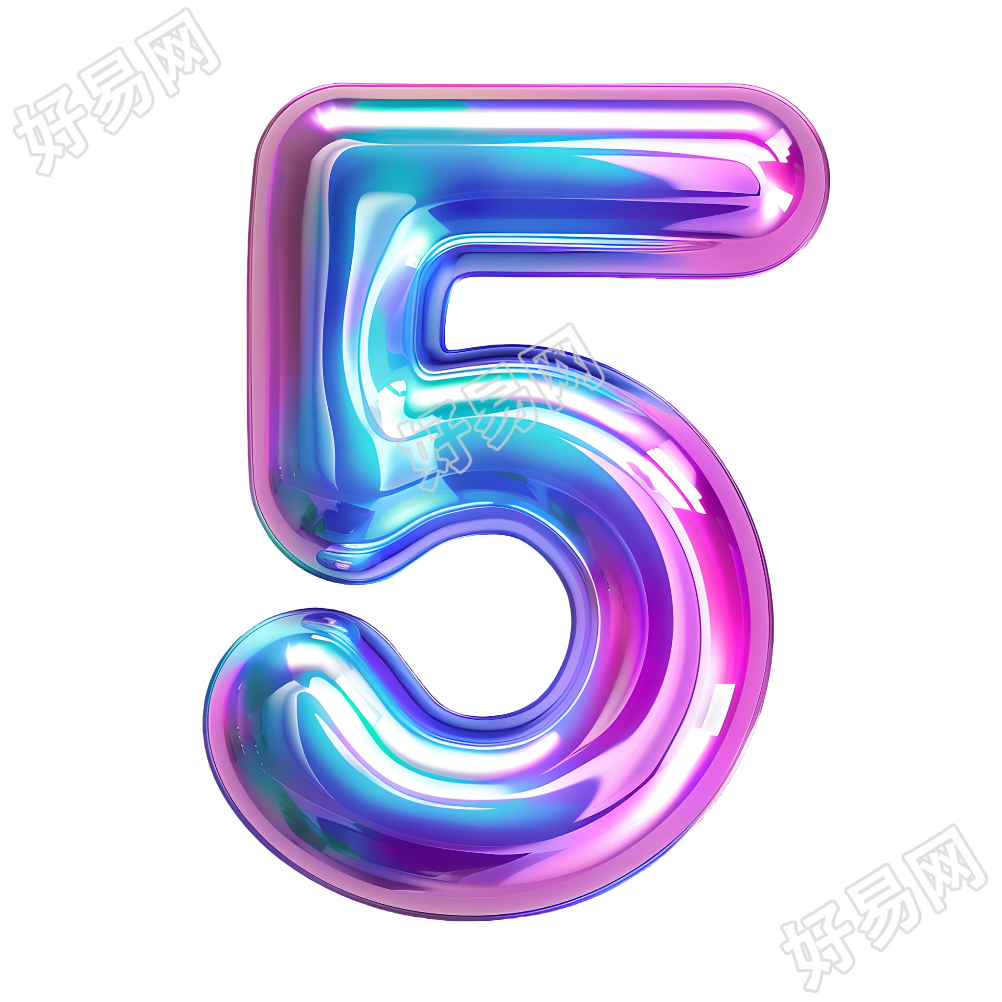 蓝紫色数字5插画