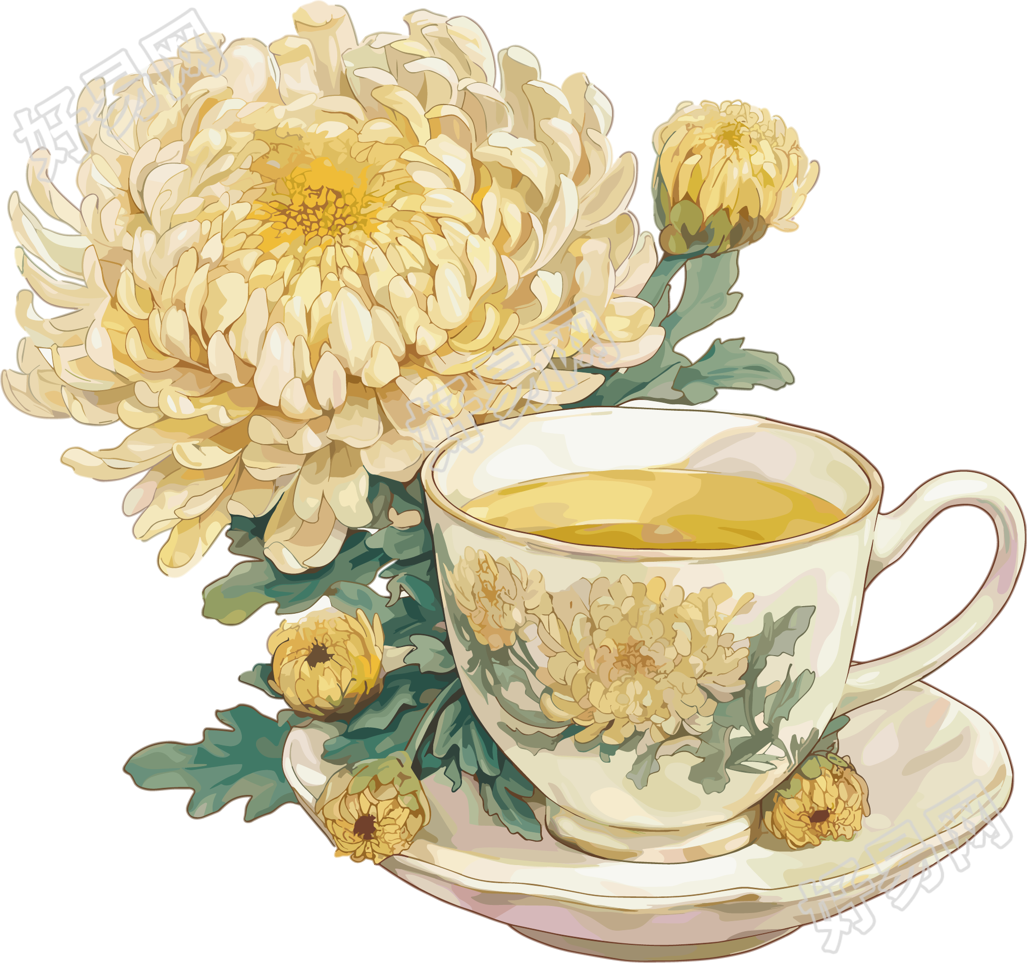 菊花茶插画设计元素