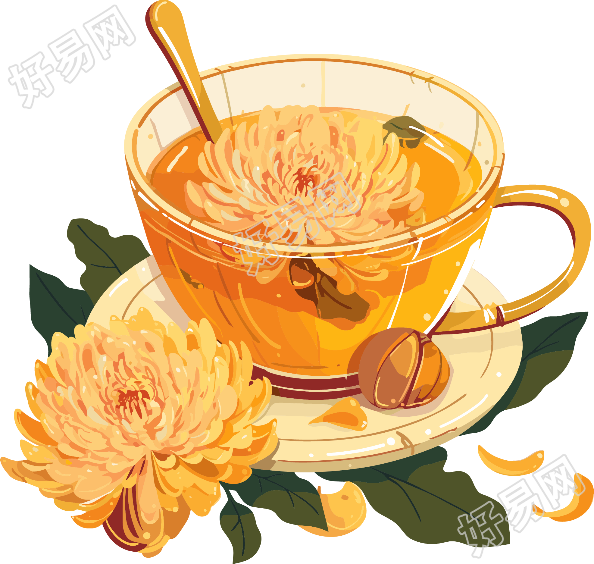 菊花茶清新茶杯插画
