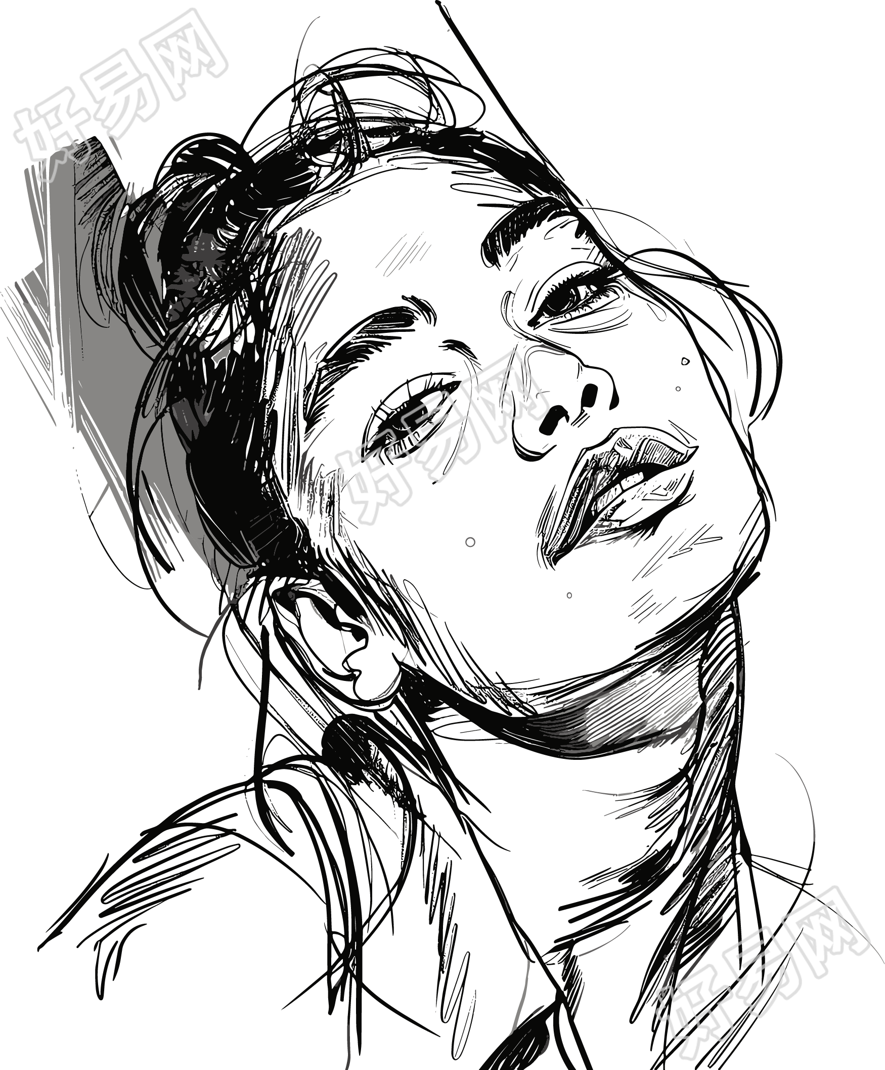 美女素描插画
