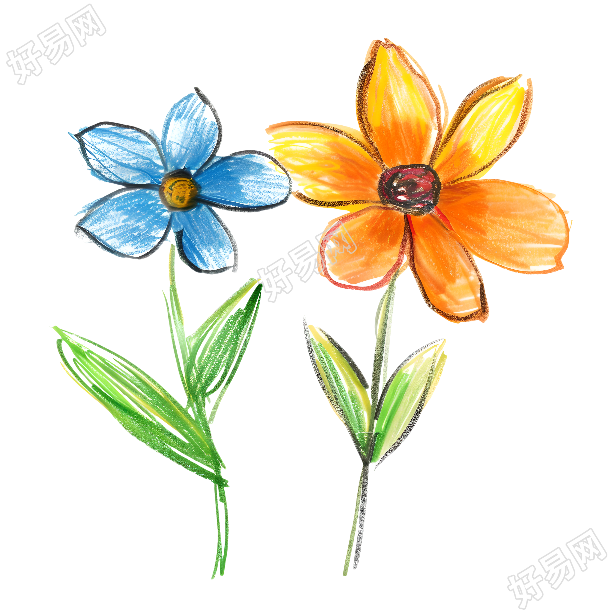 蜡笔画小花素材