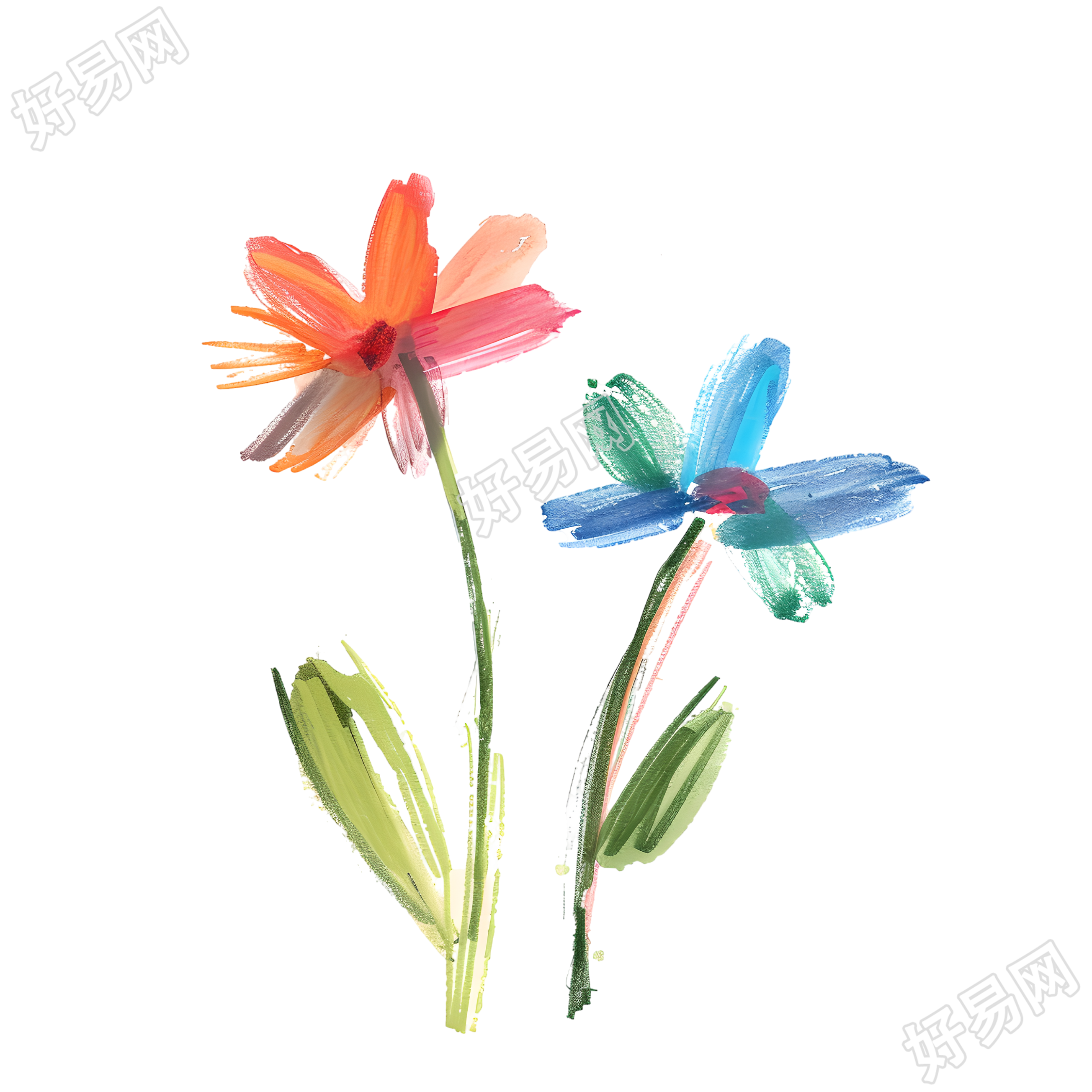 蜡笔画小花元素