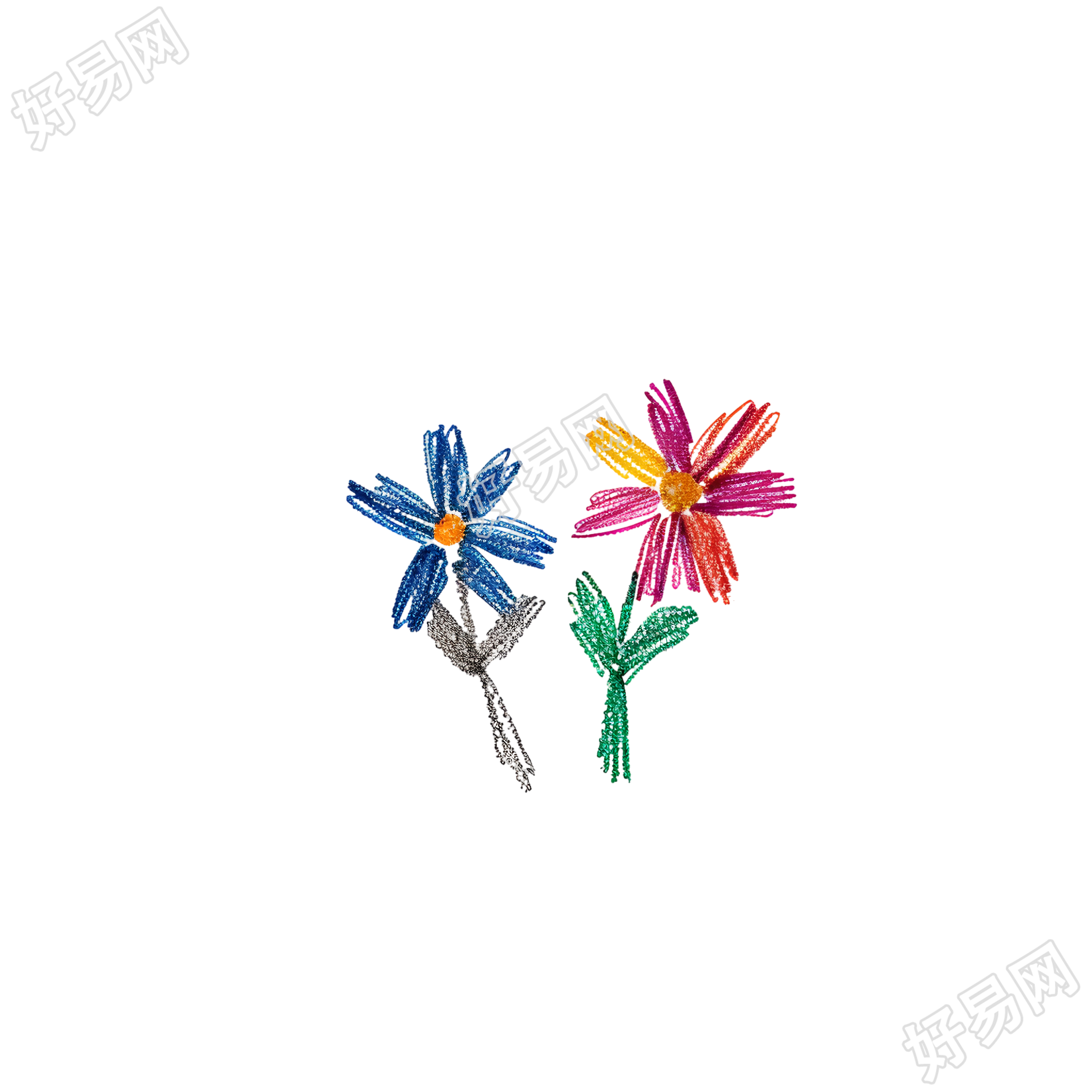 蜡笔画小花商用插图