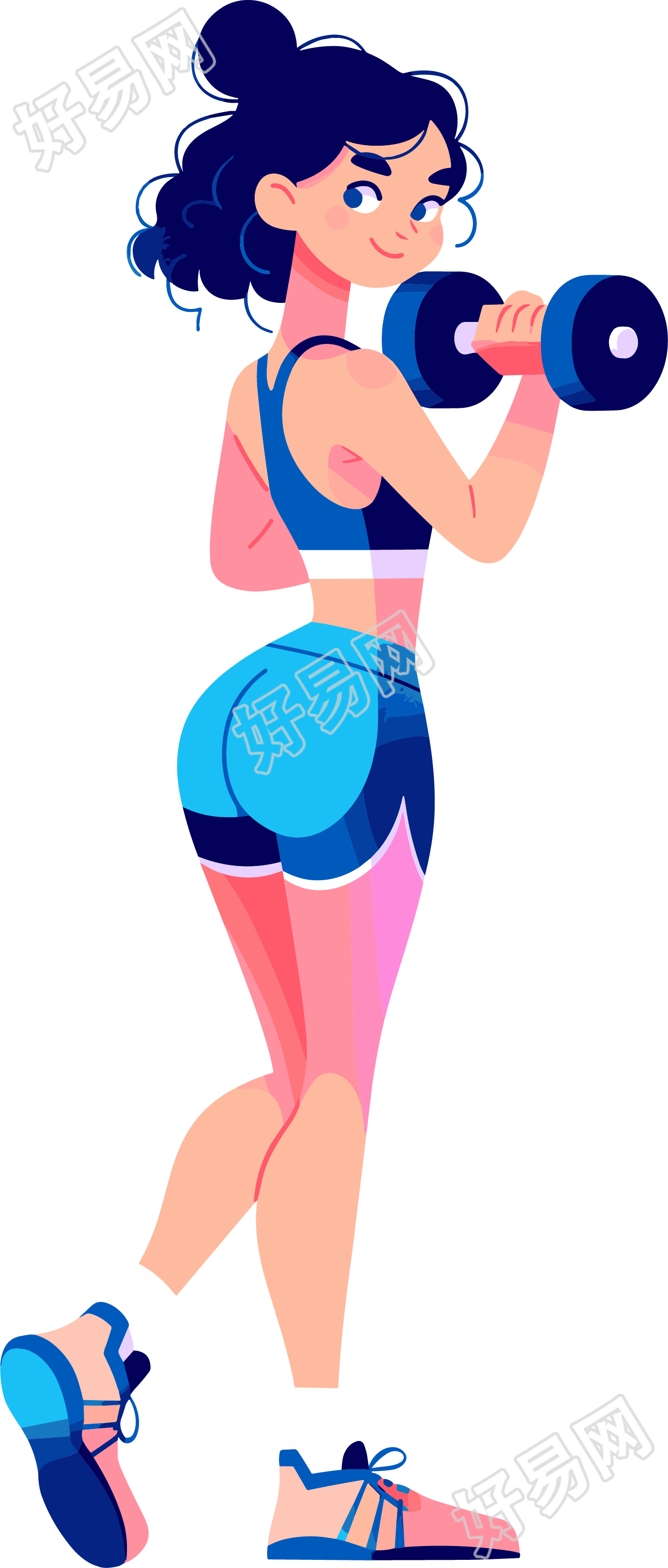 举哑铃健身卡通插画