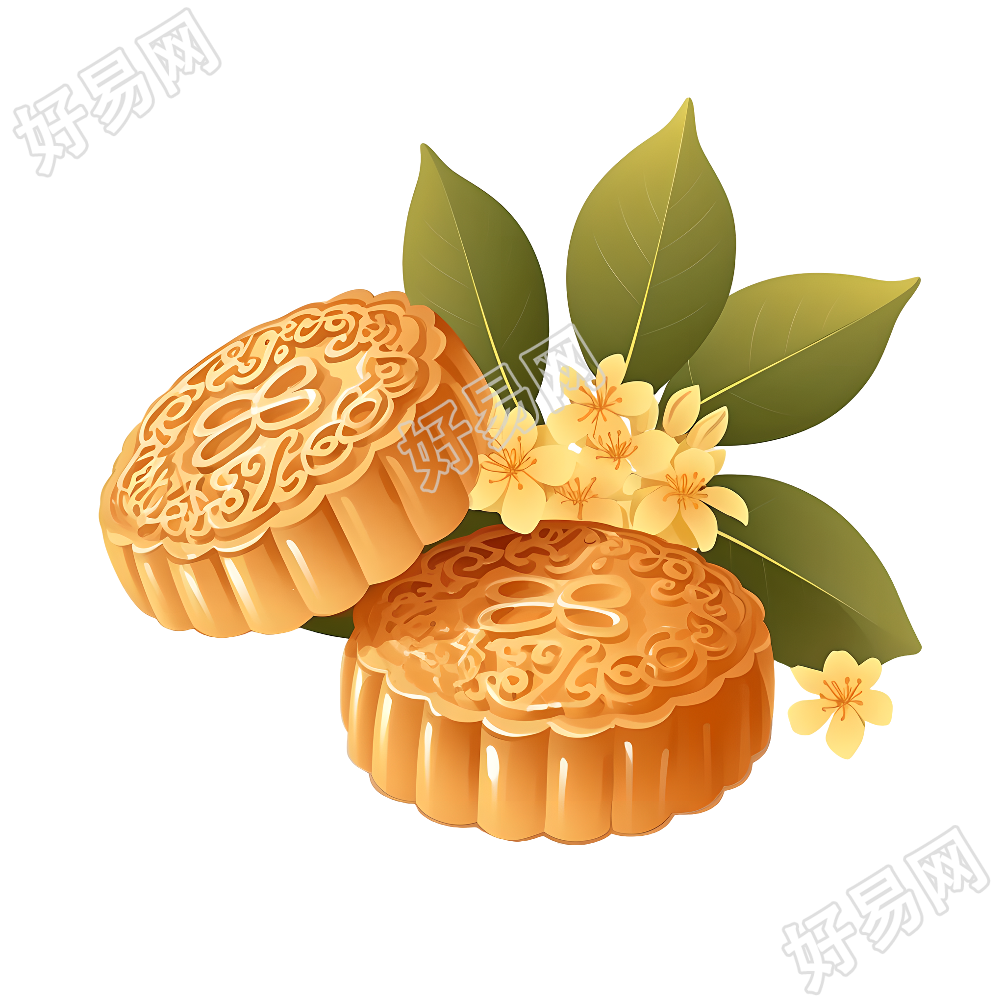 月饼桂花矢量插画