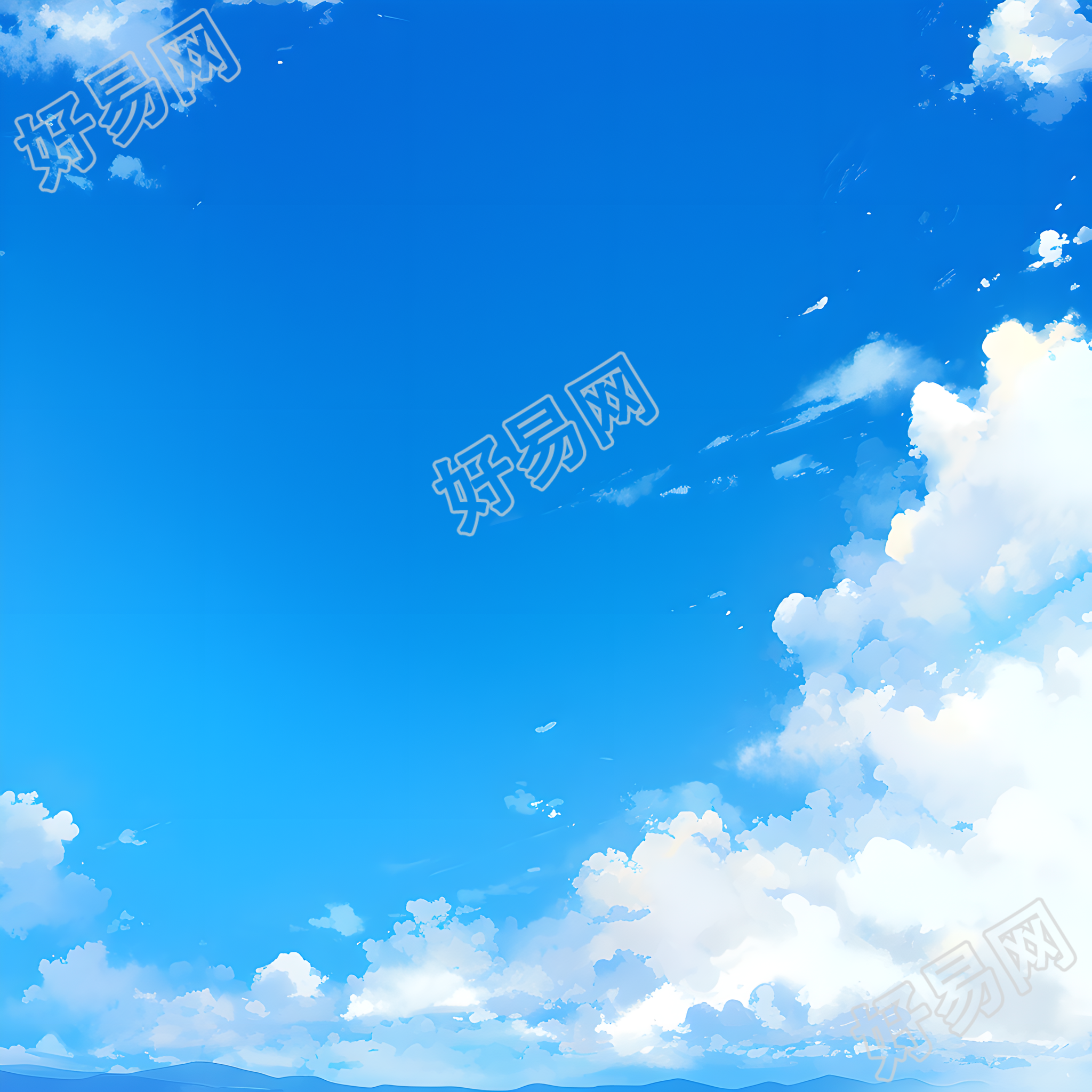 蓝天白云插画素材