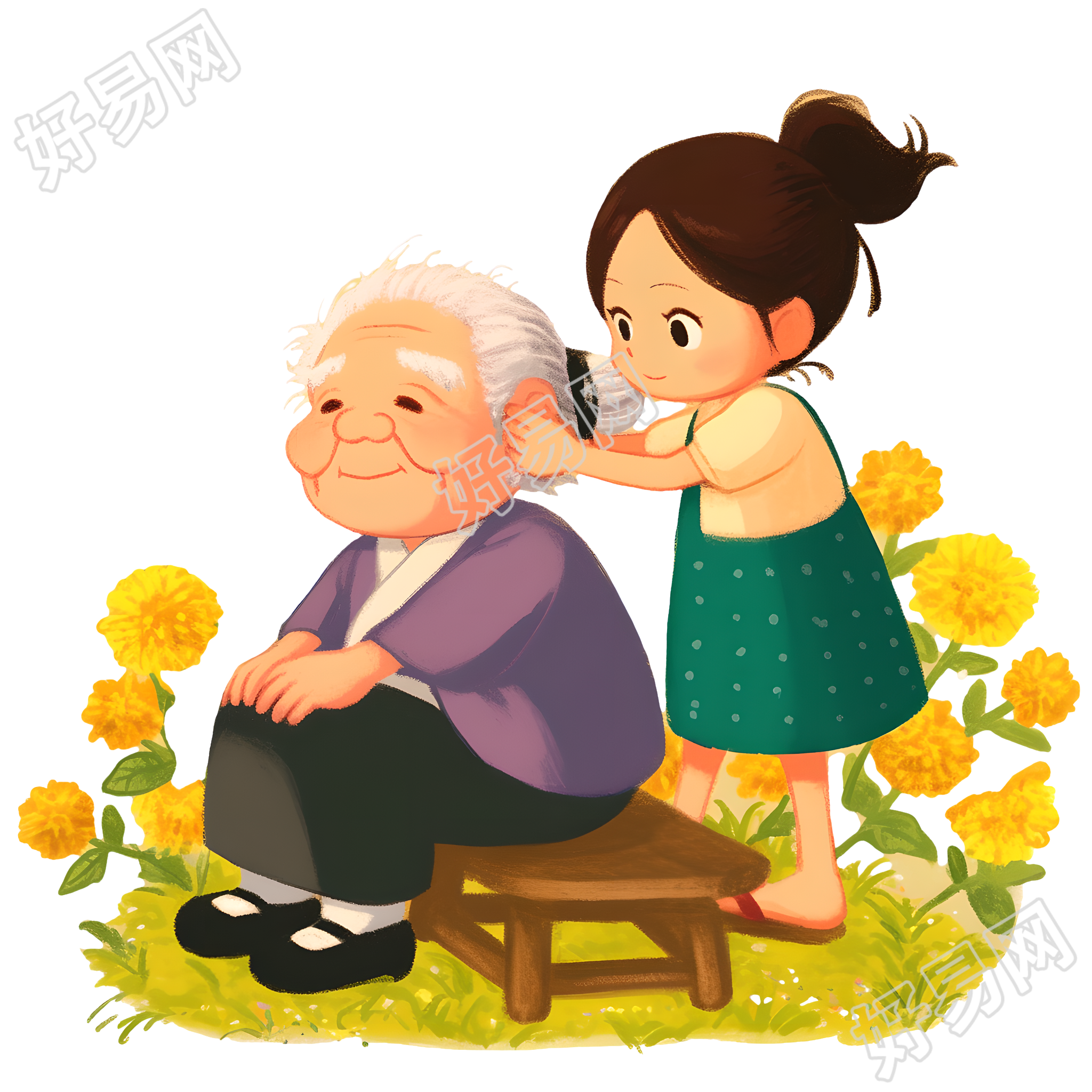 敬老插画素材