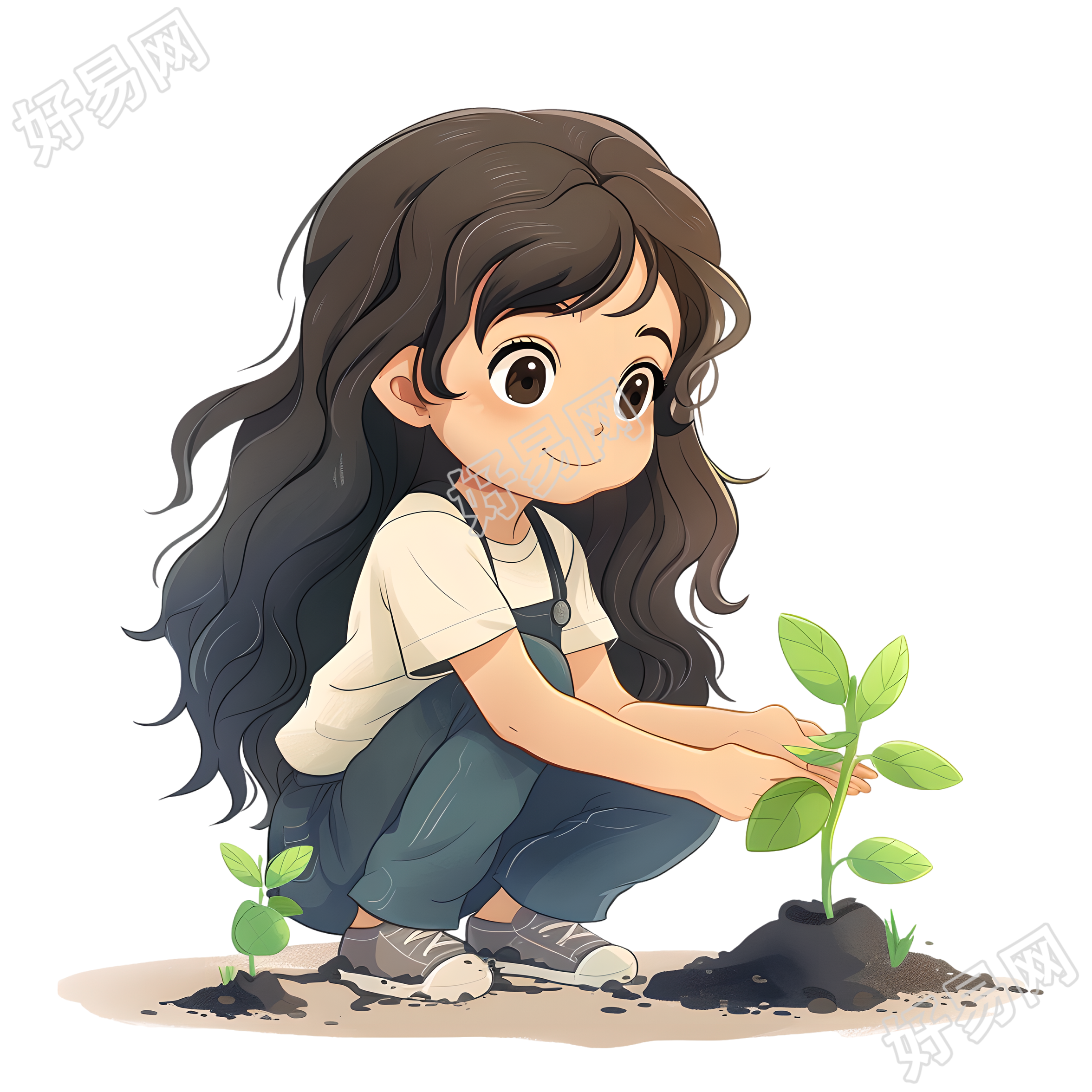 小女孩种树素材