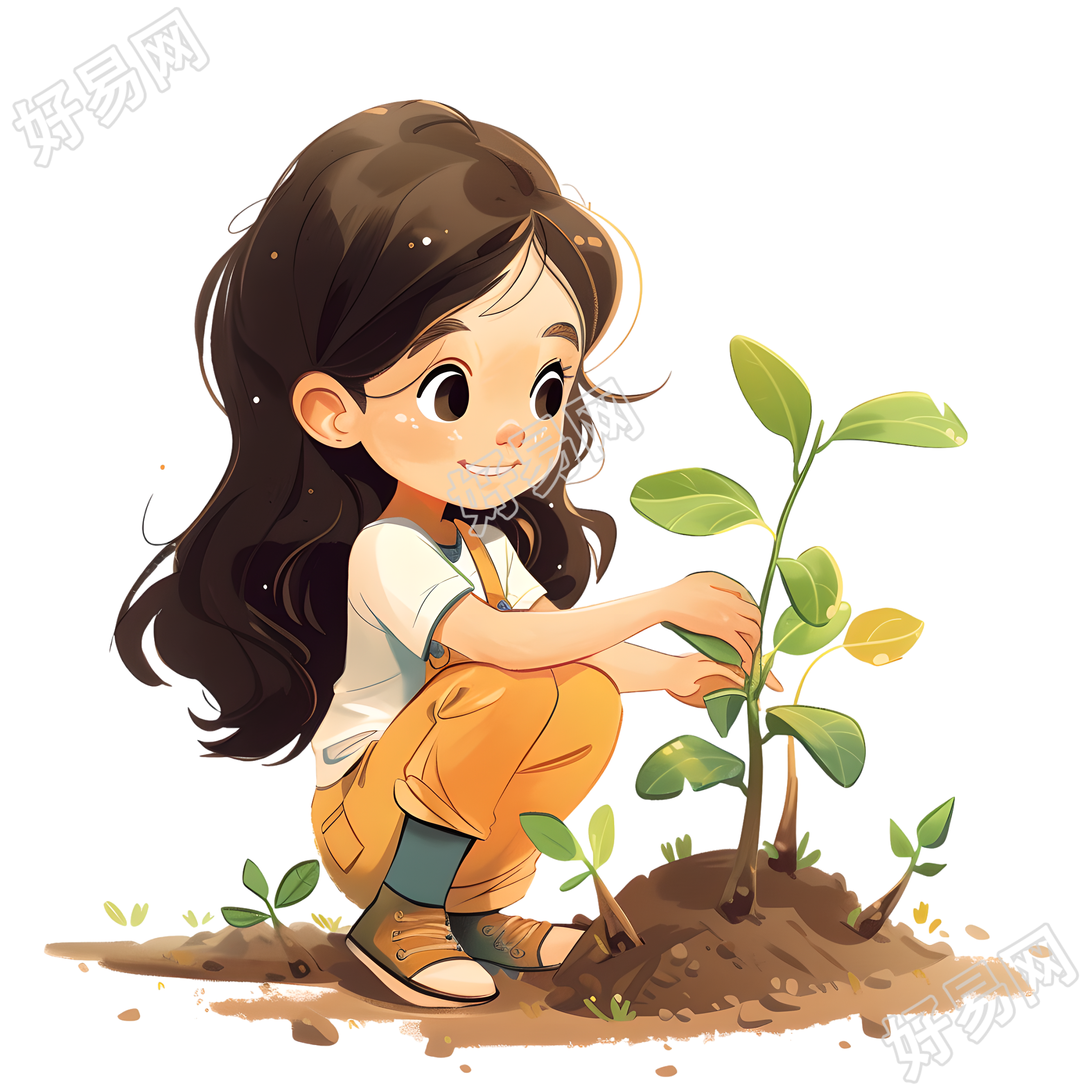 可爱儿童种树插图