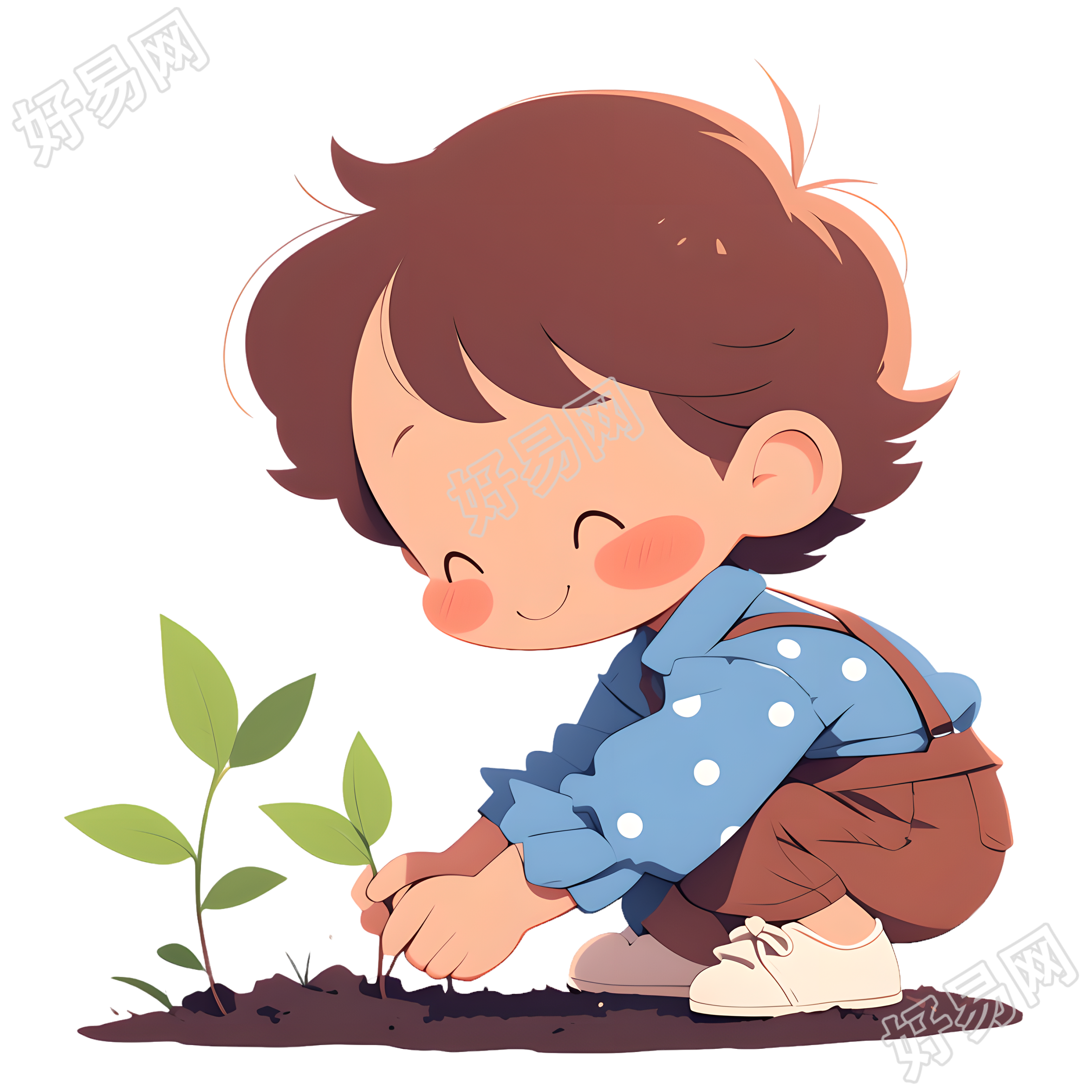 动漫儿童种树插图