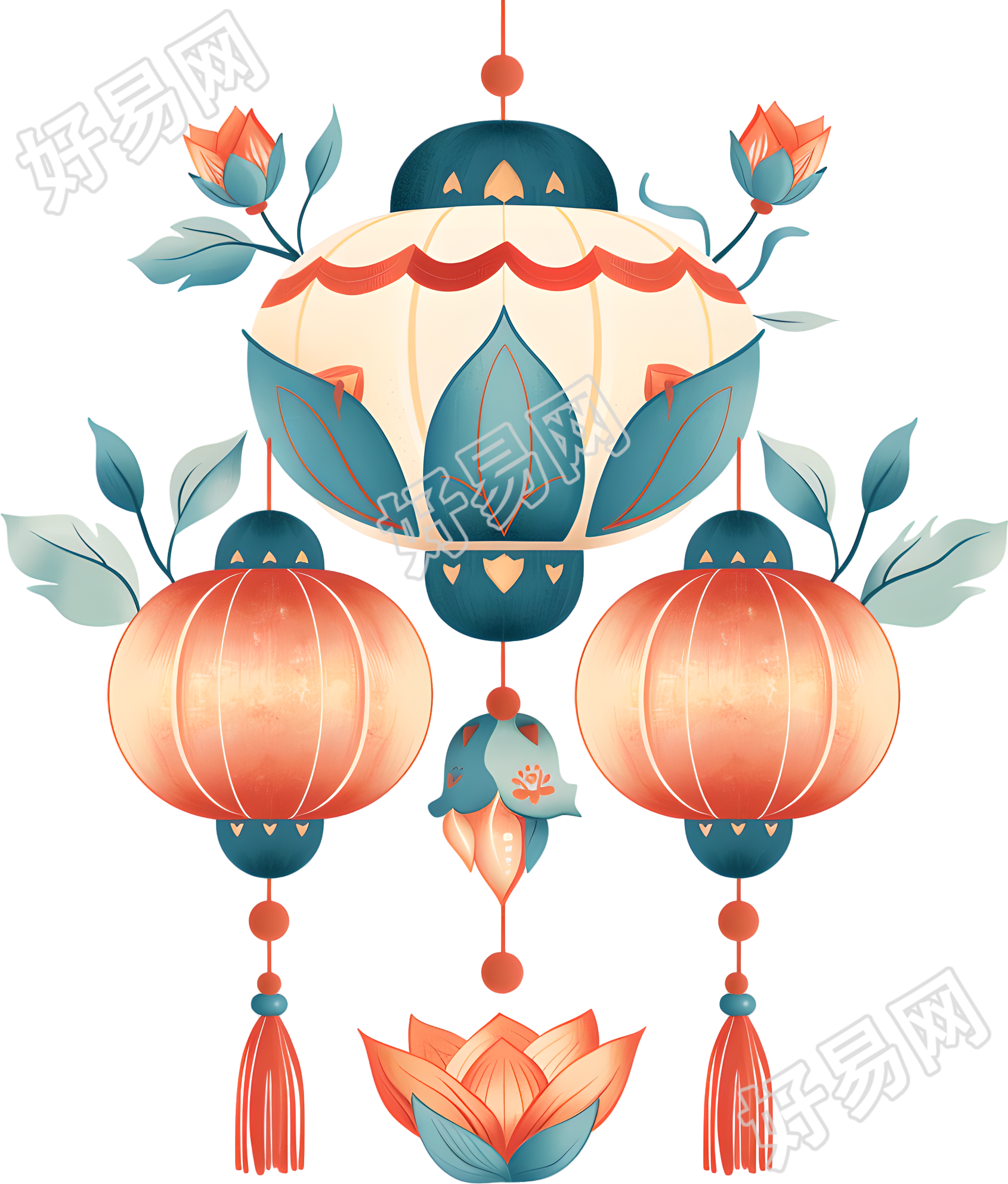 赏灯插画素材