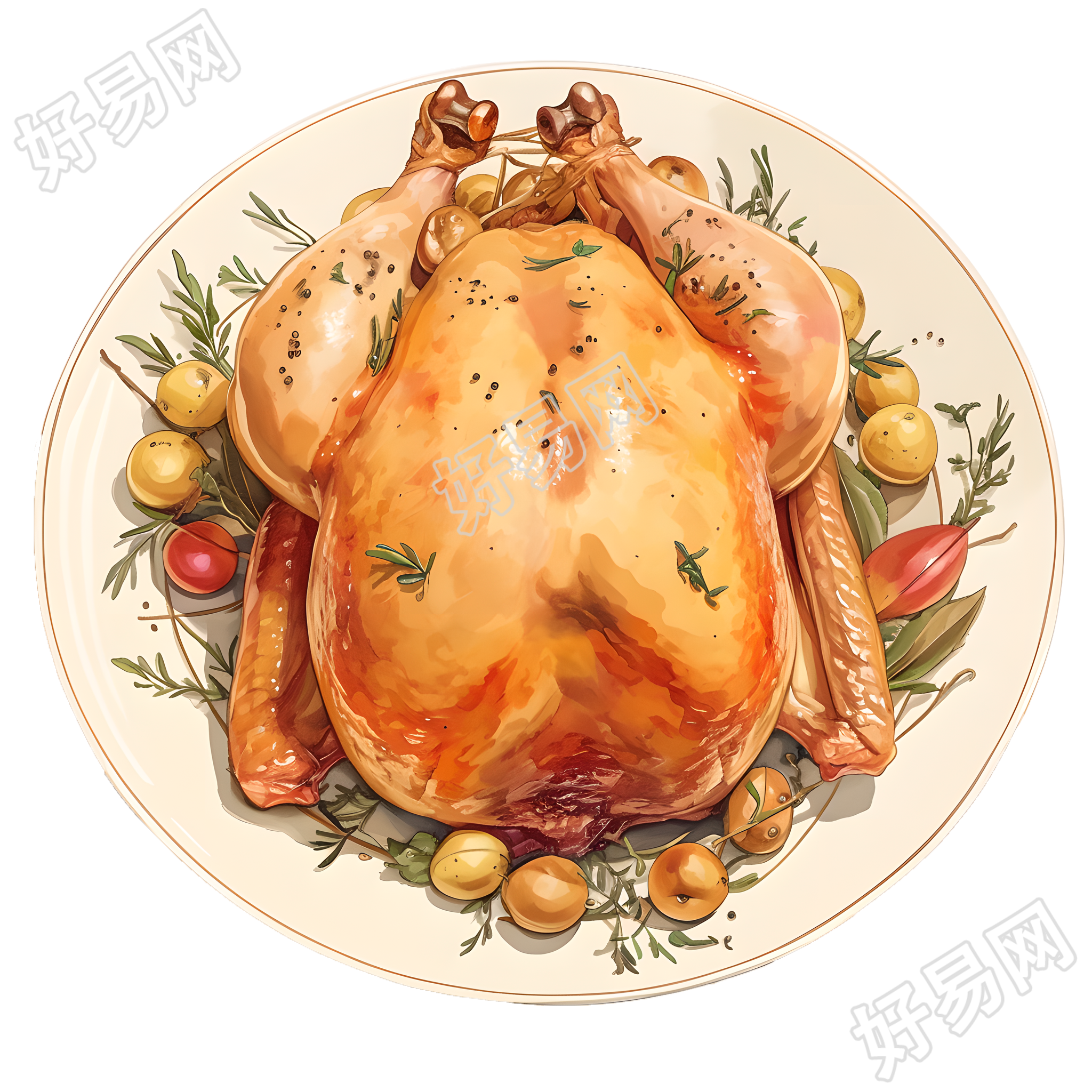 烤火鸡平面插图