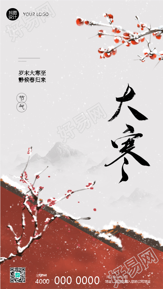 二十四节气大寒国风创意手机海报