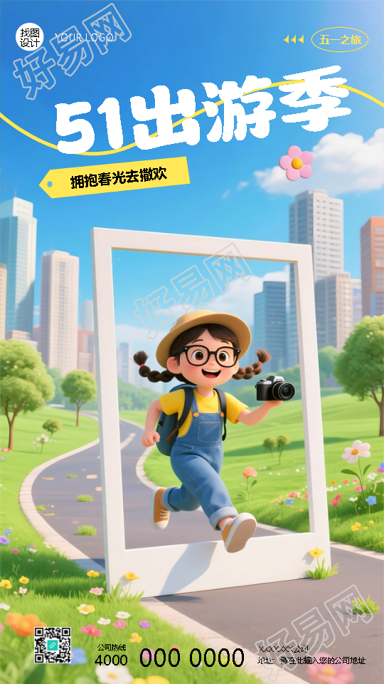 51劳动节出游季动漫风手机海报