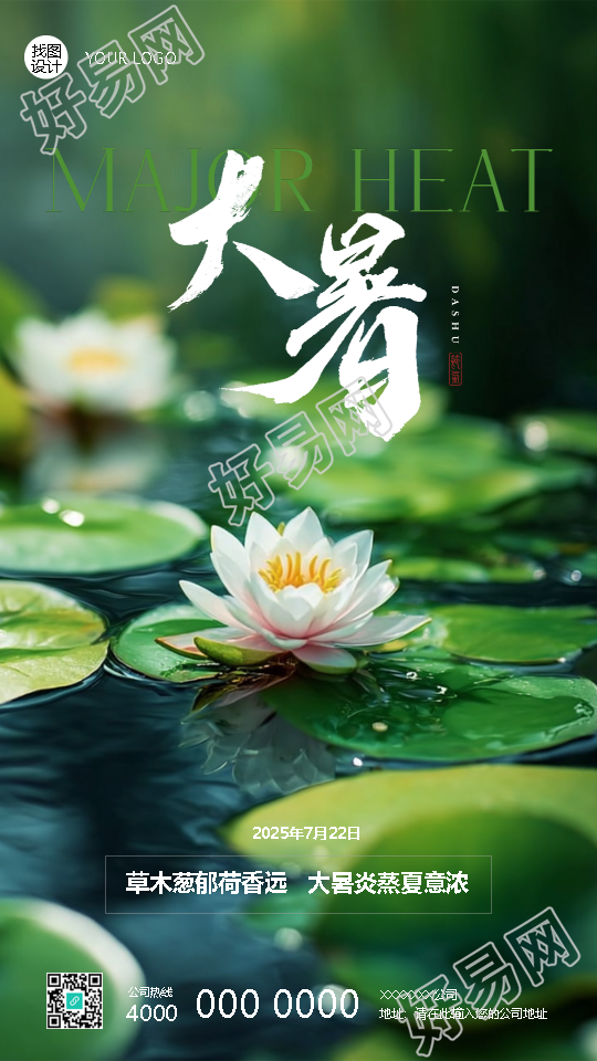 大暑至夏意浓荷花实景手机海报