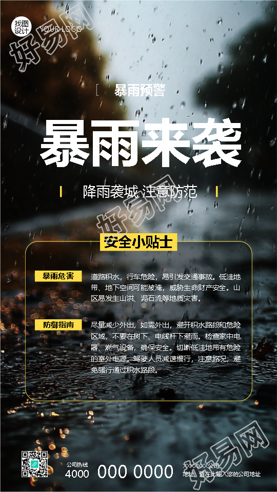 暴雨来袭安全小贴士手机海报